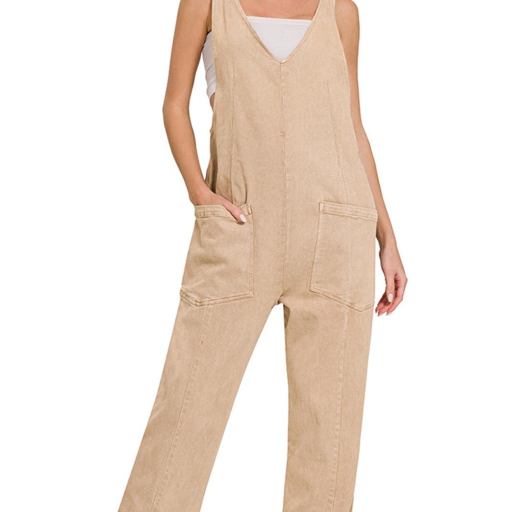 Zenana Khaki Jumpsuit w/Adjustable Straps